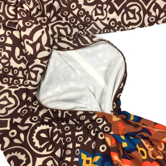 Karlie Shift Dress 3/4 Sleeve Geometric Mixed Print Women's S Brown Orange Blue - Picture 8 of 9